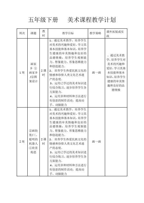 五年级下册   美术课程教学计划