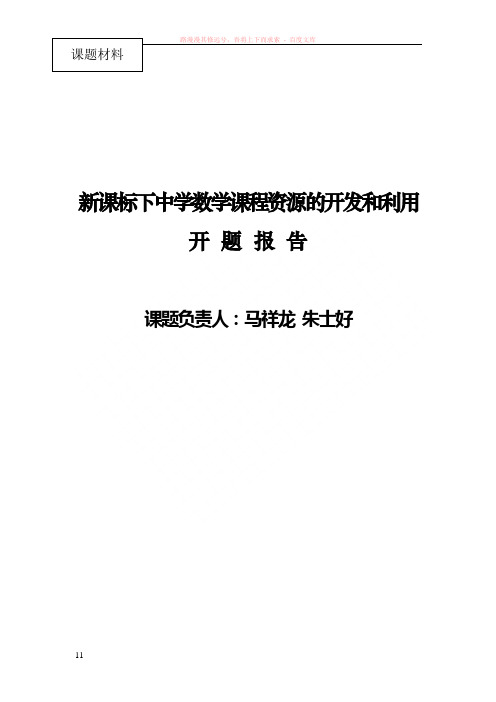 新课标下中学数学课程资源的开发和利用开题报告