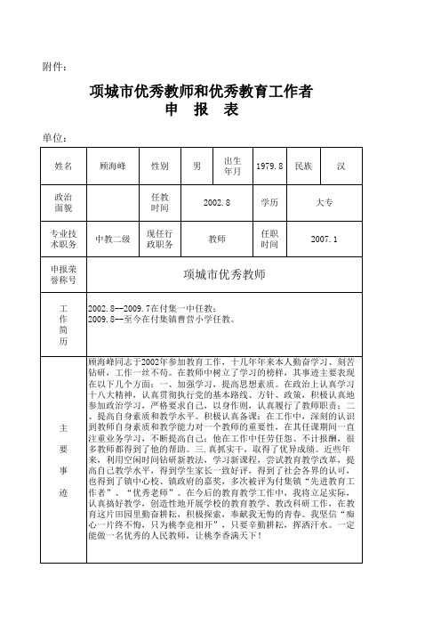 顾海峰优秀教师申报表1