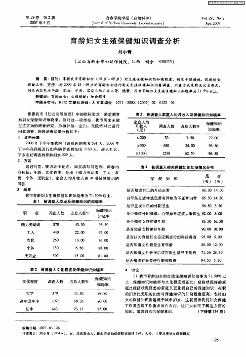 育龄妇女生殖保健知识调查分析