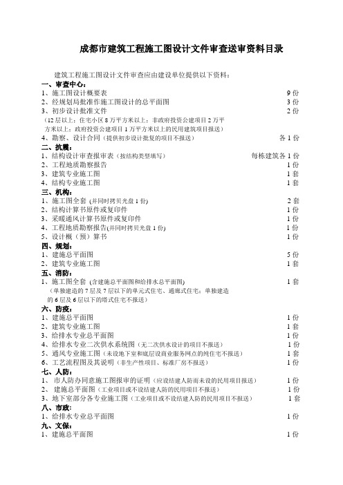 设计文件审查送审资料目录