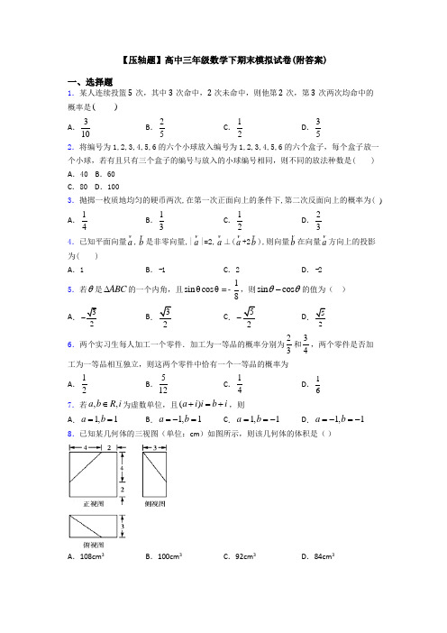 【压轴题】高中三年级数学下期末模拟试卷(附答案)