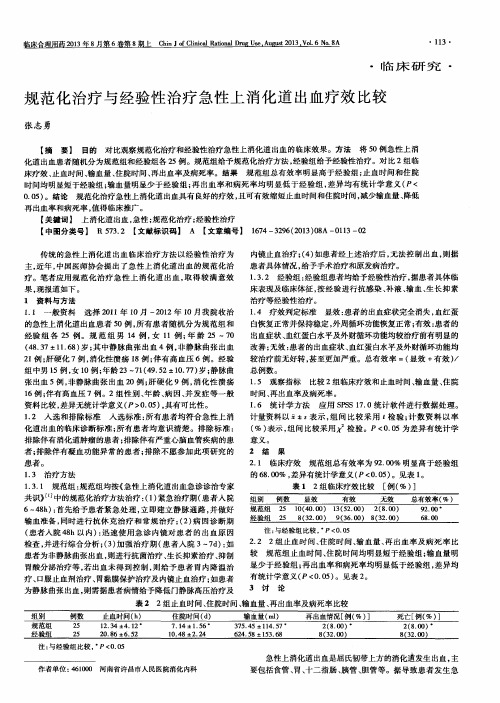 规范化治疗与经验性治疗急性上消化道出血疗效比较