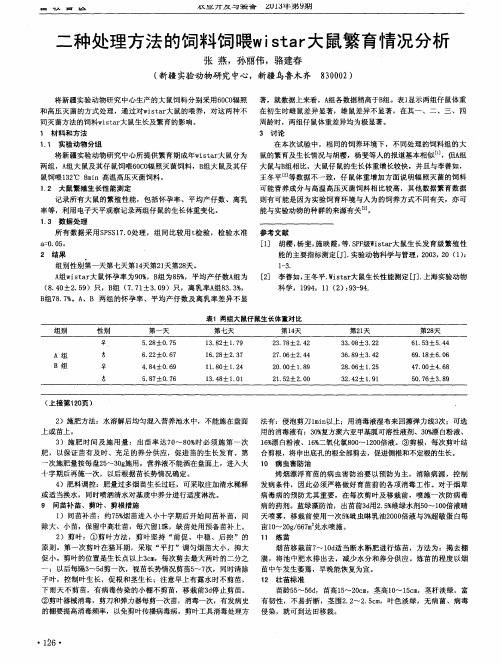 二种处理方法的饲料饲喂wistar大鼠繁育情况分析