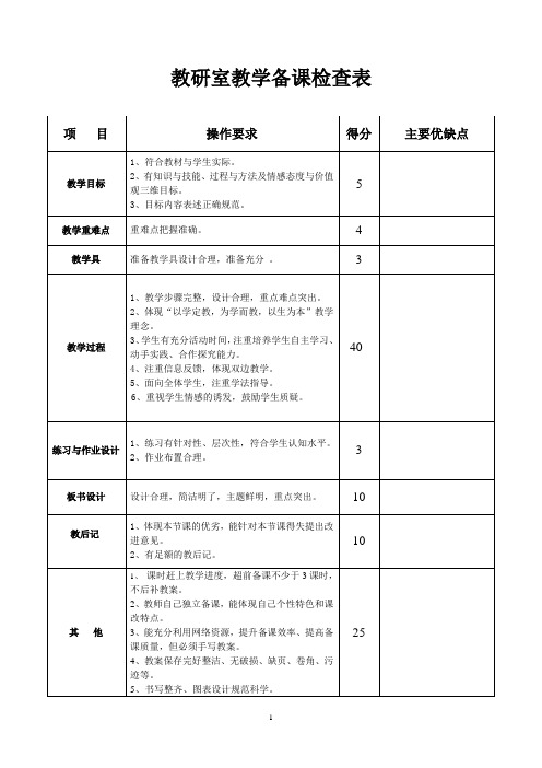 教研室教学备课检查表