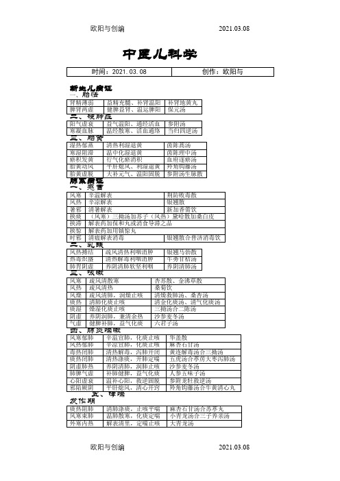 中医儿科学表格版之欧阳与创编