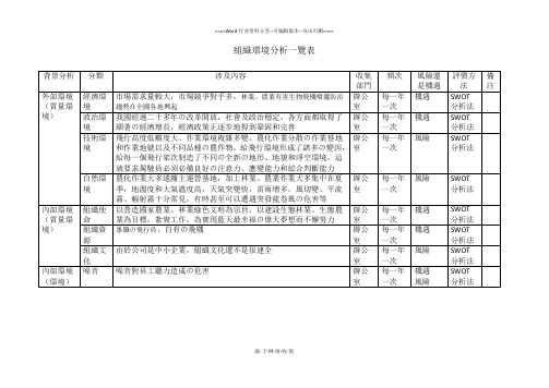 组织环境分析一览表