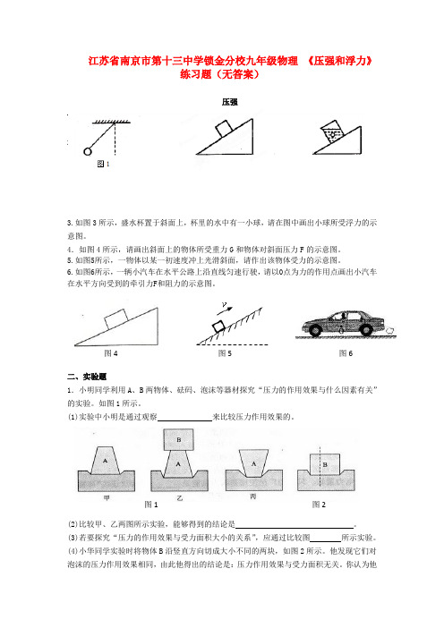 江苏省南京市第十三中学锁金分校九年级物理 《压强和浮力》练习题(无答案)