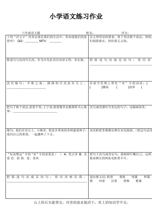 小学六年级语文期末冲刺训练1000题 (522)