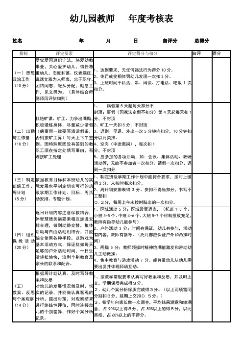 幼儿园教师年度考核表