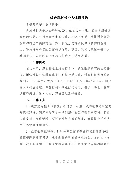 综合科科长个人述职报告