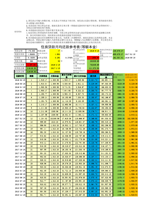 个人住房贷款提前还款月供及节省利息EXCEL计算