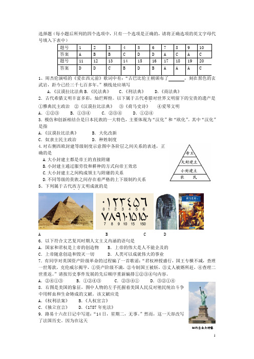 河南省西华县西华营一中3014九年级历史上学期期末试卷 新人教版