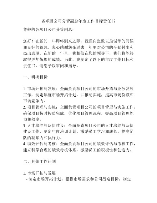 各项目公司分管副总年度工作目标责任书