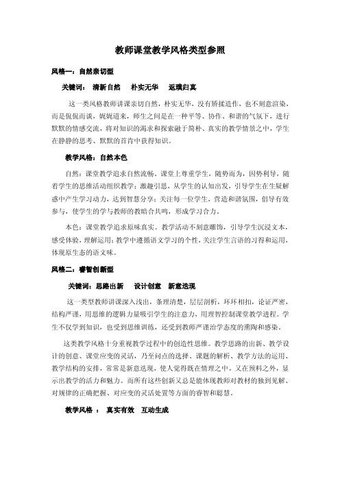 教师课堂教学风格类型参照