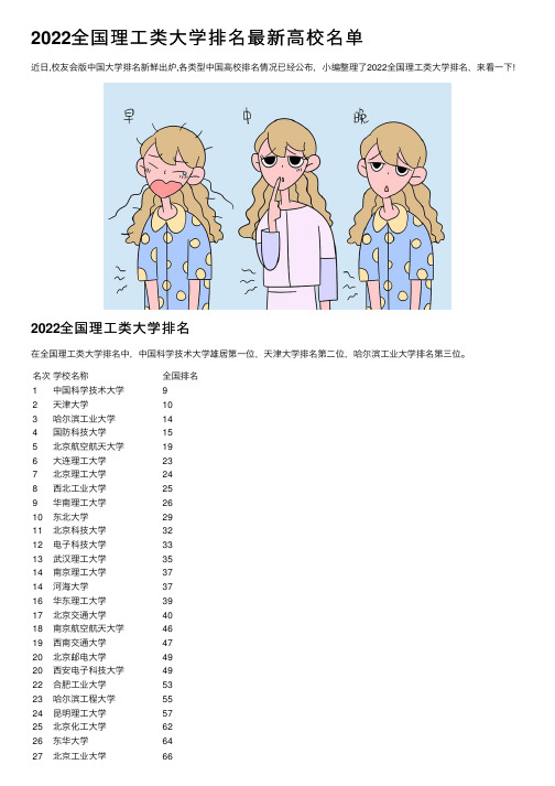 2022全国理工类大学排名最新高校名单