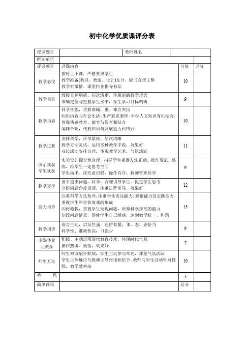 初中化学优质课评分表.