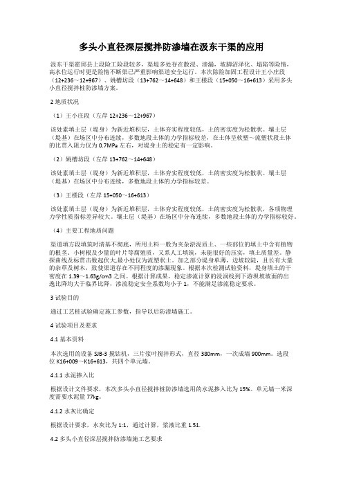 多头小直径深层搅拌防渗墙在汲东干渠的应用