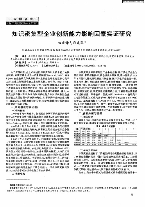 知识密集型企业创新能力影响因素实证研究