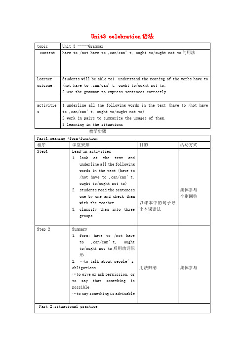 北京市房山区周口店中学高中英语 Unit3 celebration语法教案 北师大版必修1