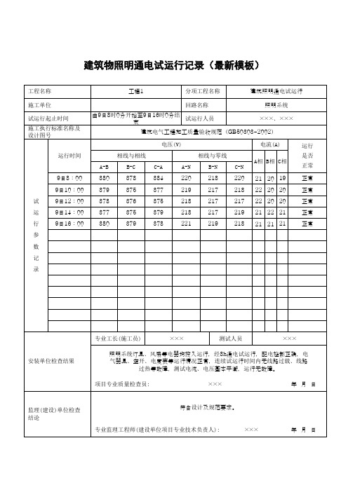 建筑物照明通电试运行记录(最新模板)