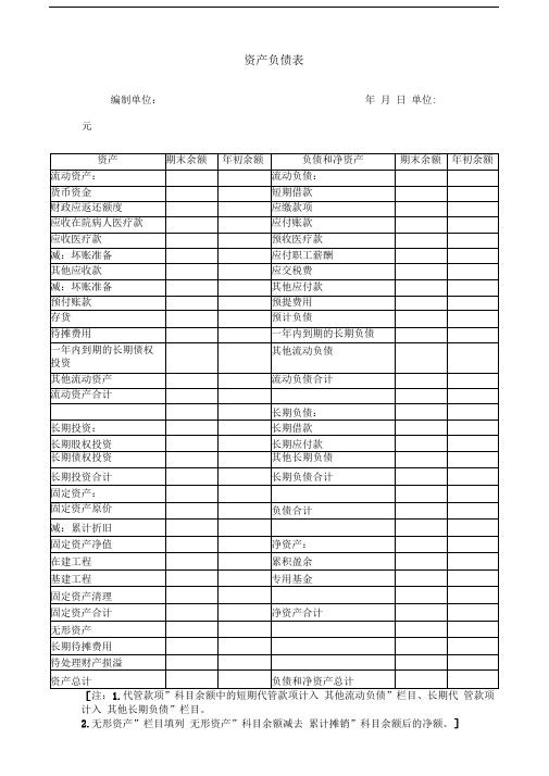 医院会计报表格式(调整)