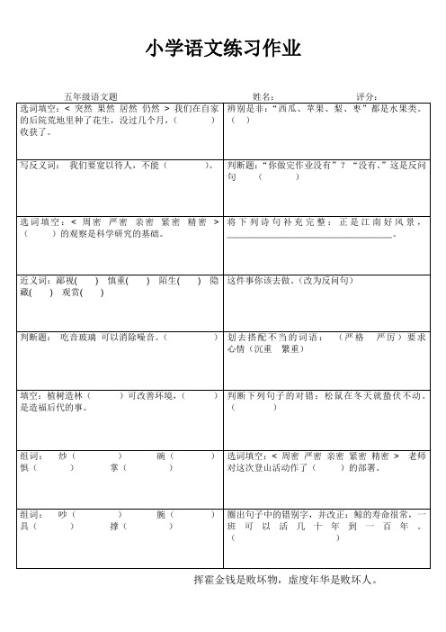 罗阳小学五年级语文期末复习练习作业97