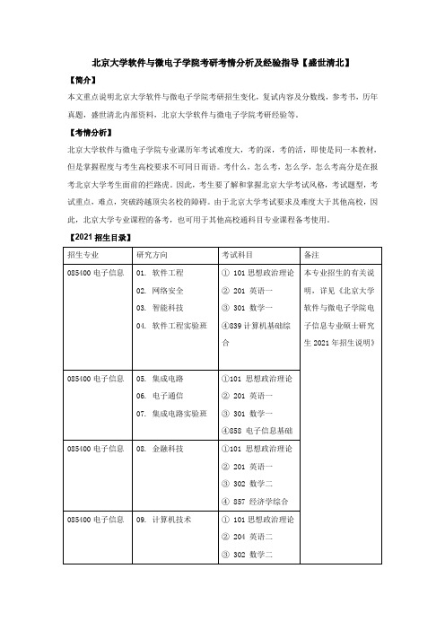 北京大学软件与微电子学院考研考情分析及经验指导【盛世清北】