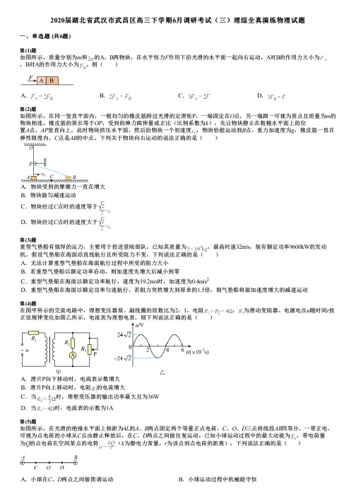 2020届湖北省武汉市武昌区高三下学期6月调研考试(三)理综全真演练物理试题