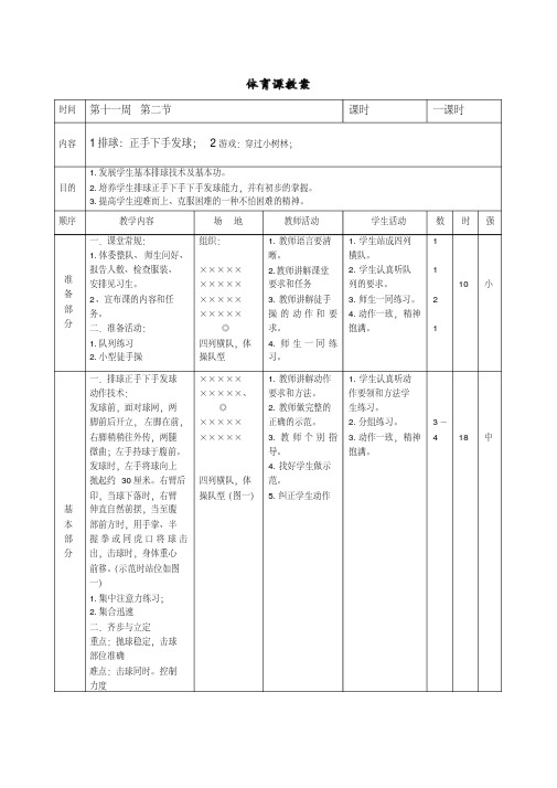 新人教版五至六年级体育下册《球类运动3.软式排球3.正面下手发球》公开课教案_6