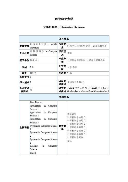 阿卡迪亚大学计算机科学硕士专业