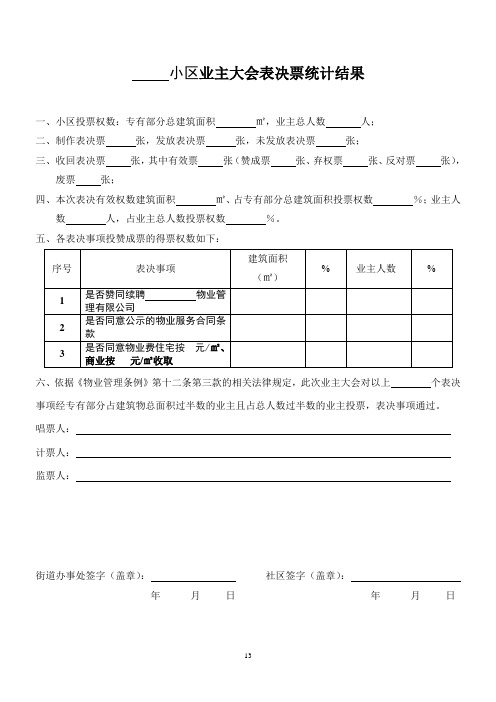 业主大会表决票统计结果