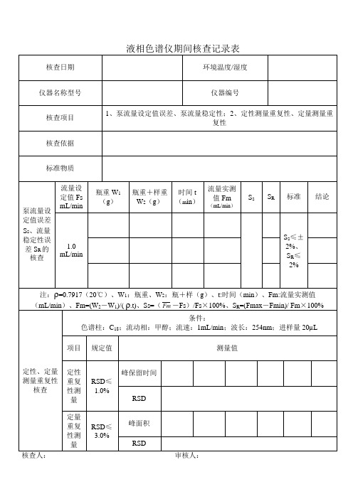 液相色谱仪期间核查记录表