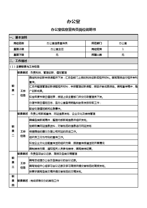 办公室信息宣传员-岗位说明书