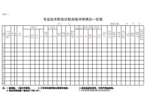 专业技术职务任职资格评审情况一览表