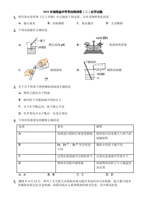 2023年海南省中考考向预测卷(二)化学试题