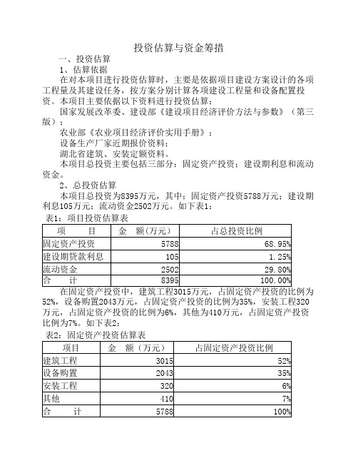 投资估算与资金筹措案例(财务管理)