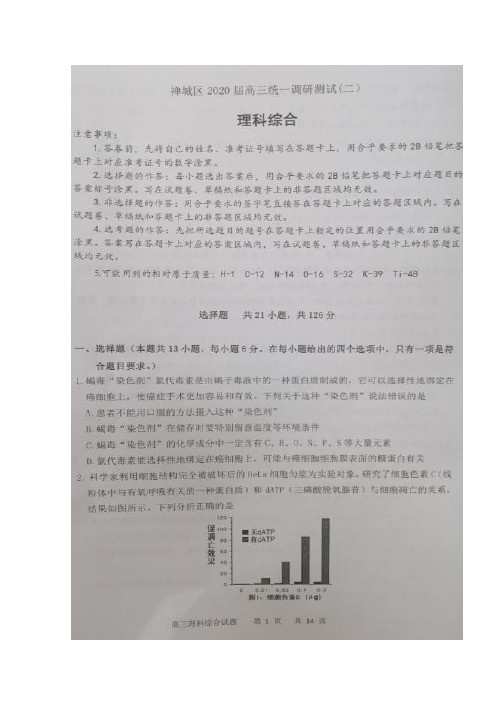 广东省佛山市禅城区2020届高三理综上学期统一调研测试试题(二)(扫描版)