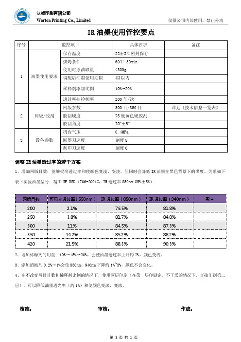 IR油墨使用管控要点