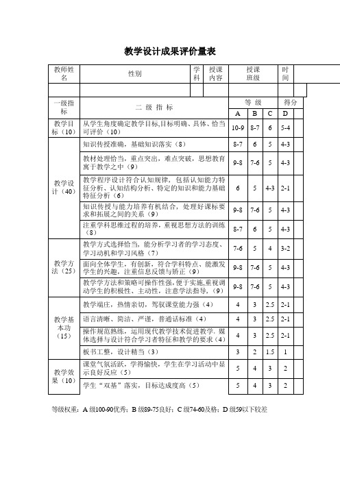 生物 教学设计成果评价量表