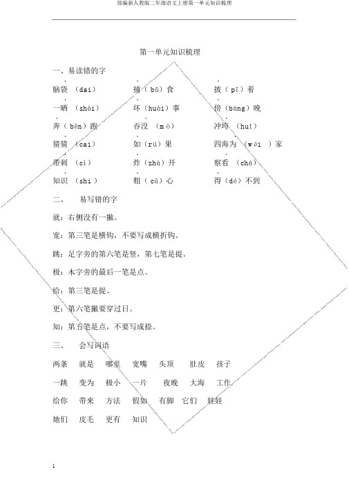 部编新人教版二年级语文上册第一单元知识梳理