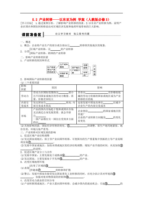 高中地理 5.2 产业转移以东亚为例学案 新人教版必修3