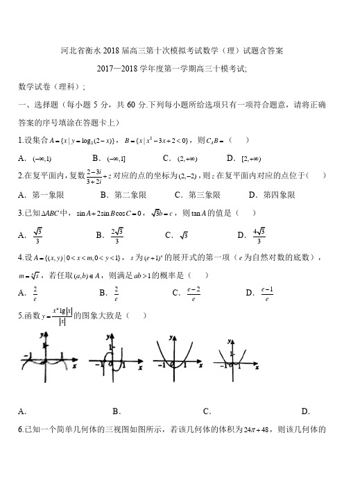 河北省衡水2018届高三第十次模拟考试数学(理)试题含答案