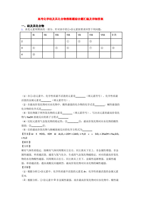 高考化学硅及其化合物推断题综合题汇编及详细答案