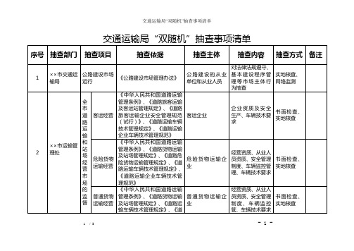 交通运输局“双随机”抽查事项清单