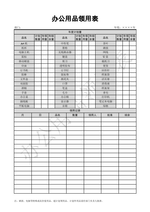 公司企业单位工厂办公用品领用签收表模板精美排版可直接打印