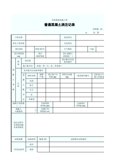 市政施-24 混凝土浇注记录