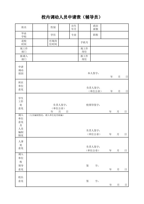 校内调动人员申请表(辅导员)参考