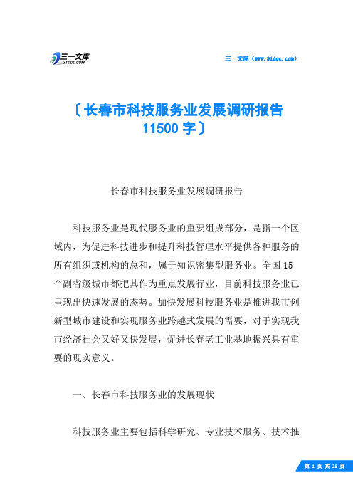 长春市科技服务业发展调研报告 11500字