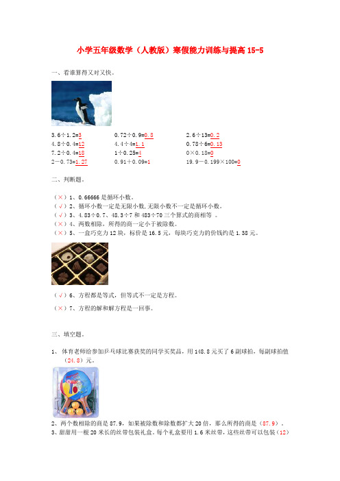 五年级数学寒假能力训练与提高15-5 人教版 Word版 含答案